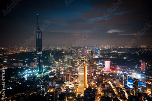 city with a lot of illumination at night of Kuala Lumpur, Malaysia