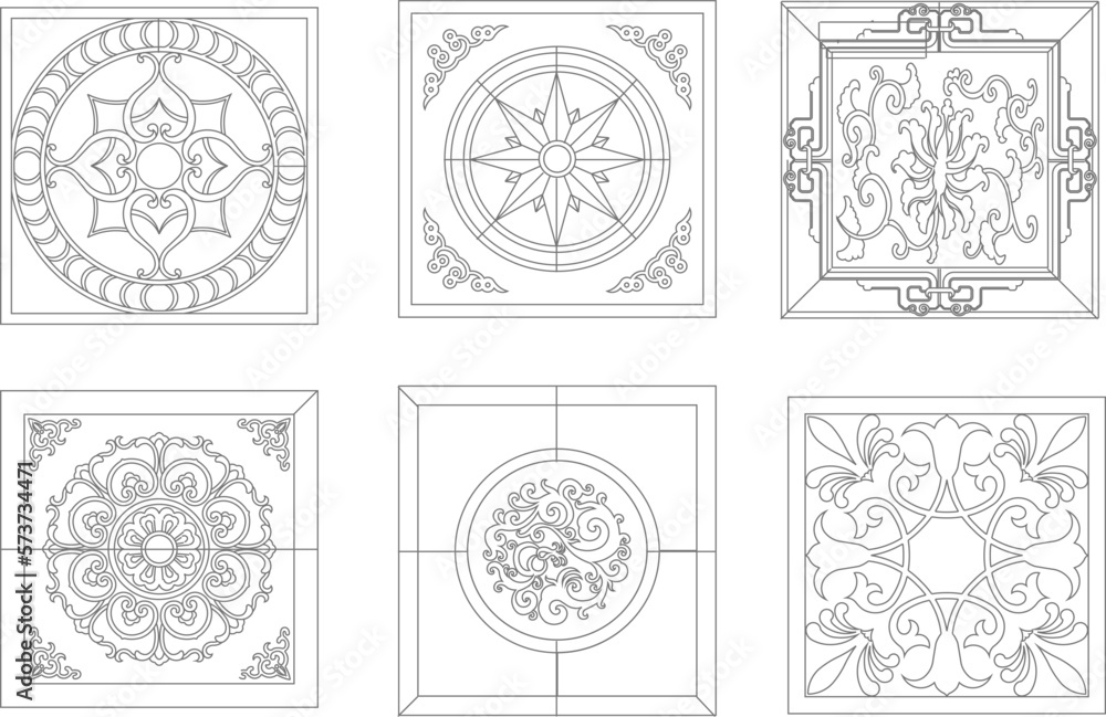 Vector sketch illustration of classic floral mosaic painting