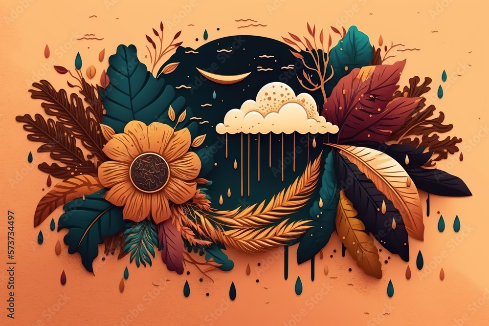 Fotografie Weather in boho style on a colored background, created with Generative AI techno