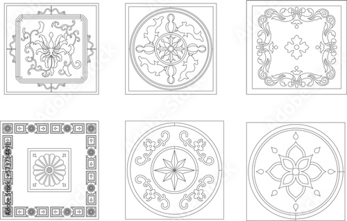 Vector sketch illustration of classic floral mosaic painting