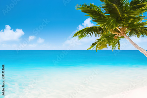 Tropical island view with white sand beach, palm trees and cristal clear sea water © Jamal Benamer