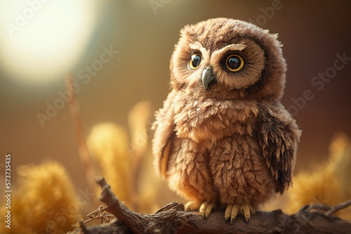 Baby owl in close up. Generative AI © 2rogan