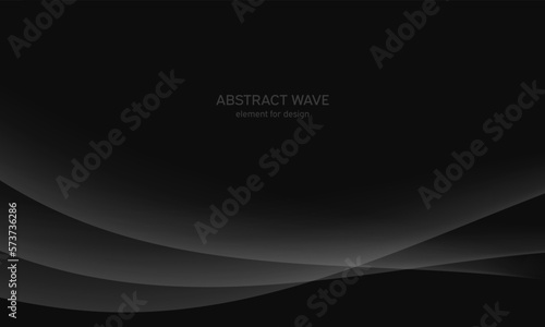 Abstract black background with smooth gray line, wave. Modern, luxury and fashion backdrop with Smooth Curves, Elegant Design, and Futuristic Style. Black gradient geometric. Vector illustration.