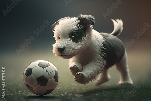 Playful puppy running along the corridor. AI generated image