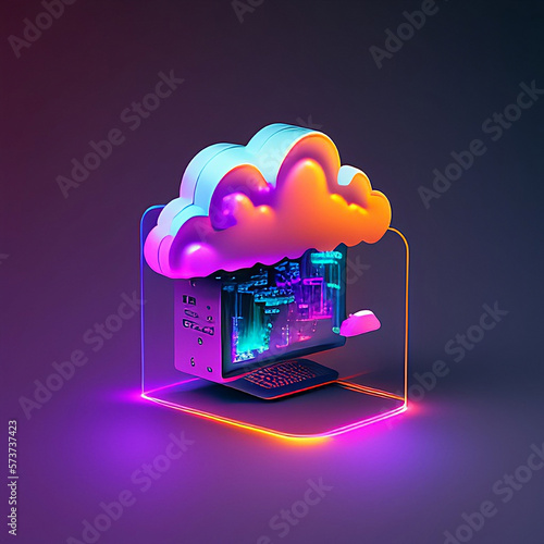 Cloud connection technology, data transfer cloud computing technology, Business data communication on social network, Cloud computing concept, 4K, 3D, Modern, Colourful. photo