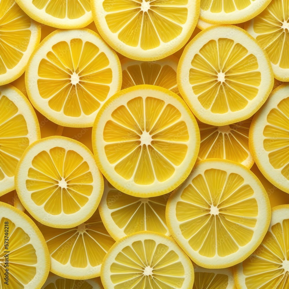 pattern of fresh lemon slices background, colorful seamless texture, close up , generative ai pattern of fresh lemon slices background, colorful seamless texture, close up , generative ai
