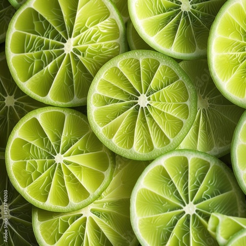 pattern of fresh lime citrus slices background, colorful seamless texture, close up , generative ai