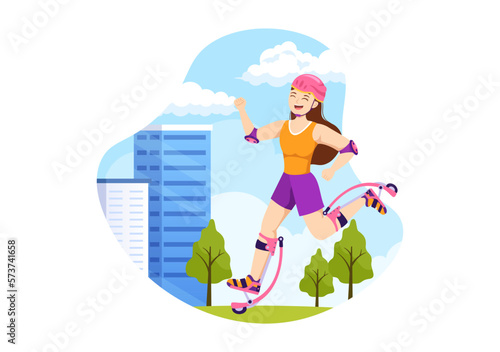 Powerbocking Sport Illustration with Jumping Boots for Web Banner or Landing Page in Extreme Sports Flat Cartoon Hand Drawn Templates