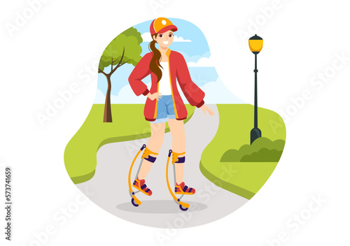 Powerbocking Sport Illustration with Jumping Boots for Web Banner or Landing Page in Extreme Sports Flat Cartoon Hand Drawn Templates