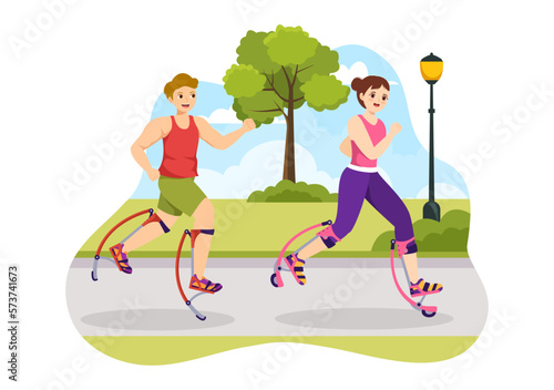 Powerbocking Sport Illustration with Jumping Boots for Web Banner or Landing Page in Extreme Sports Flat Cartoon Hand Drawn Templates