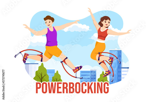 Powerbocking Sport Illustration with Jumping Boots for Web Banner or Landing Page in Extreme Sports Flat Cartoon Hand Drawn Templates