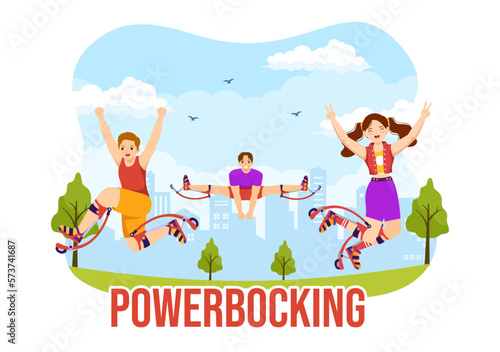 Powerbocking Sport Illustration with Jumping Boots for Web Banner or Landing Page in Extreme Sports Flat Cartoon Hand Drawn Templates