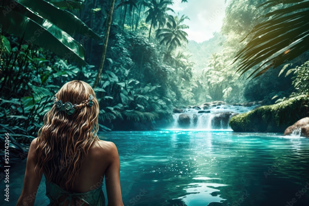 Person Enjoying Nature in the Tropical Jungle, generative ai Person Enjoying Nature in the Tropical Jungle, generative ai
