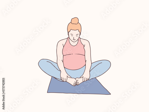 Pregnant woman doing yoga simple korean style illustration