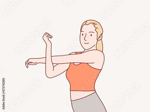 woman stretching to warm up or cool down before or after exercise simple korean style illustration