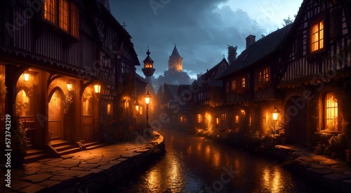 Old medieval village at night [AI Generated]
