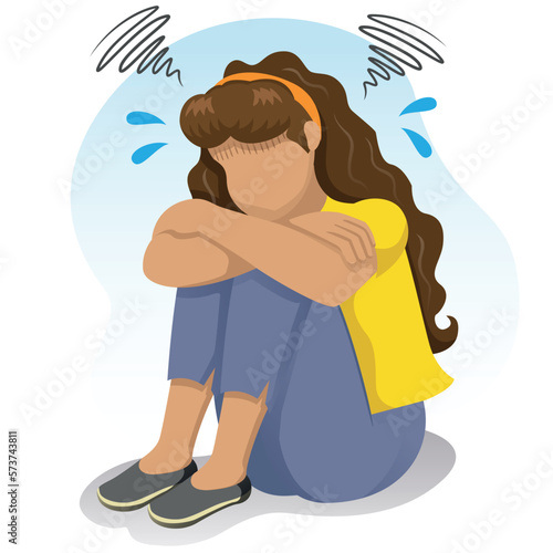 illustration woman with sad with symptoms of depression. Ideal for educational and informational materials