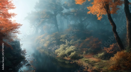 Tranquil river and forest scenery [AI Generated] © Jefferson