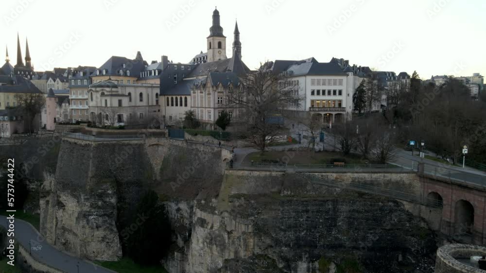 drone flying near Luxembourg historical city center