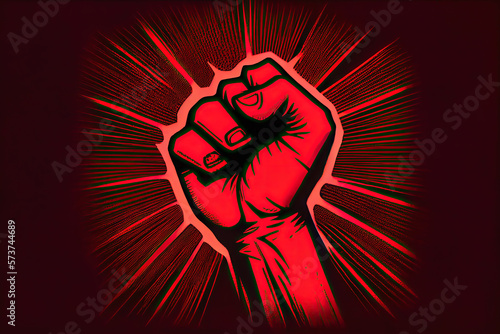 Red fist on a black background, which is a well-known symbol protest. Bold, striking image represents resistance, strength solidarity, conveying powerful message defiance against injustice ai photo