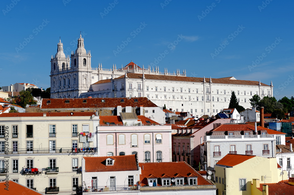 Church and Monastery of SÃ£o Vicente de Fora in Lisbon, Portugal, overlooking the old part of the city, built between 1582 and 1629 in honour of the patron saint of the city since 1173 - St. Vincent