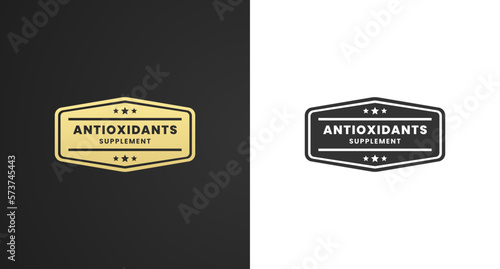Best antioxidants logo vector or antioxidants icon label vector isolated on black background. Antioxidant label for health products maintain body resistance. Antioxidant seal for multivitamin products