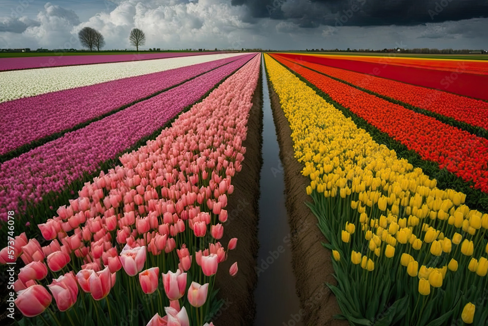 Tulip savannah in the Netherlands, generative AI
