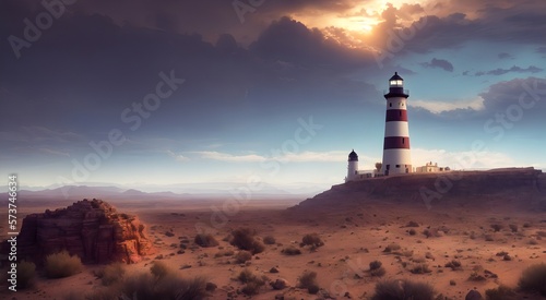 Post-apocalyptic desert lighthouse  AI Generated 