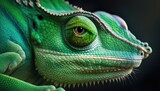 Green colored chameleon close up generative ai
