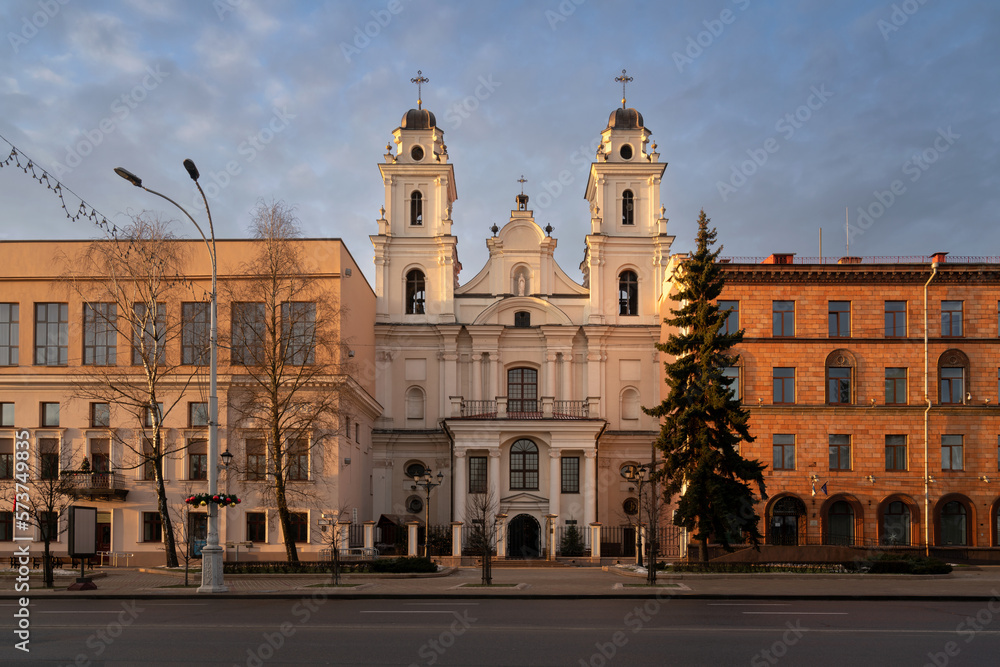 Cathedral of the Holy Name of Saint Virgin Mary on Freedom Square on a winter morning, Minsk, Belarus