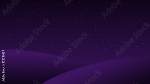 night landscape cartoon scene. hills and dark starry sky with blank space