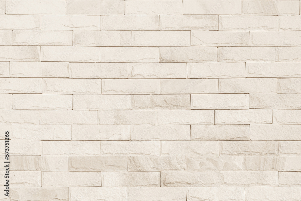 Obraz premium Cream and white brick wall texture background. Brickwork and stonework flooring interior rock old pattern design