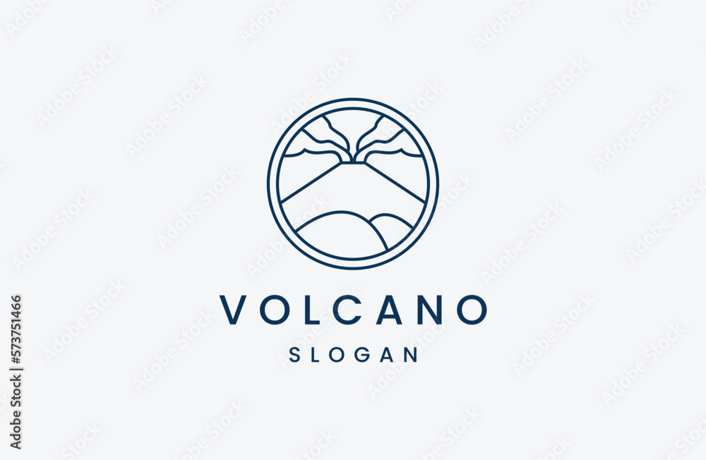 Volcano mountain logo. Simple of volcano mountain vector logo line art icon  - obrazy, fototapety, plakaty 