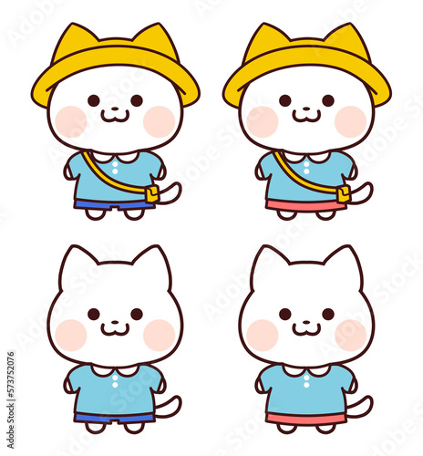水色の園児服の白猫セット
