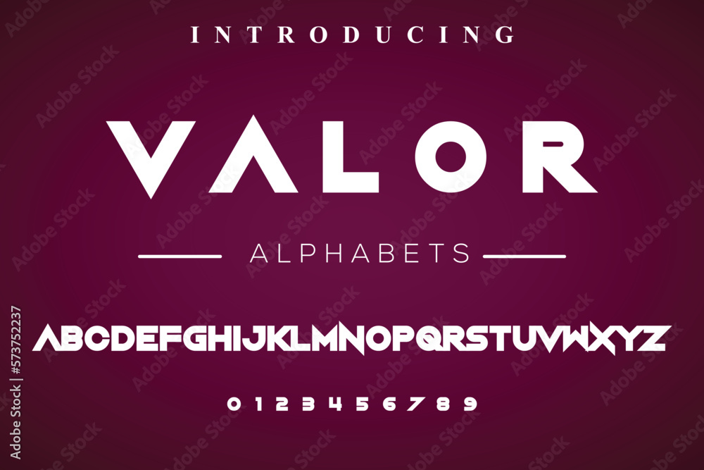 VALOR , Sports minimal tech font letter set. Luxury vector typeface for ...