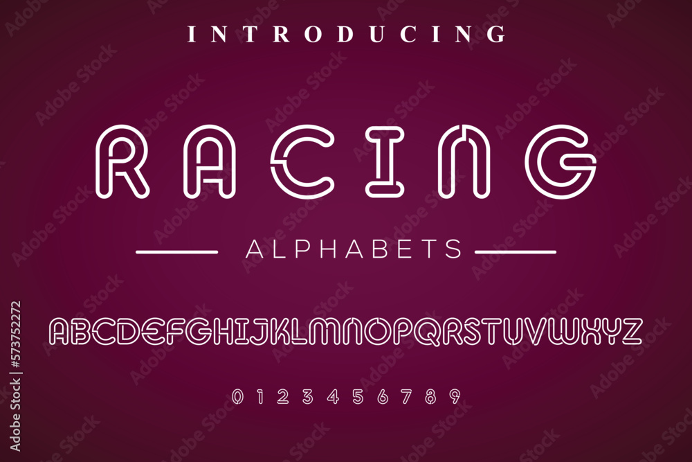 RACING Luxury letter fonts and alphabet set. Modern tech typeface. Minimal font Logo design for company