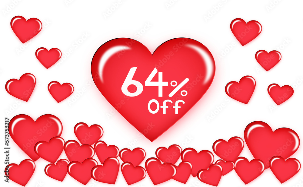 64% discount on floating heart. Number sixty four white 64% discount on floating heart. Number sixty four white