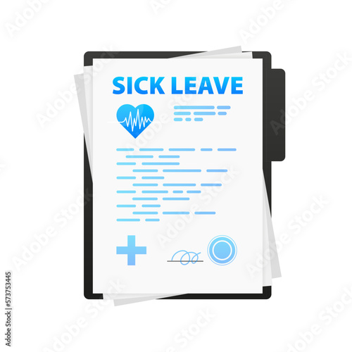 Medical document. Sick leave certificate. Vector stock illustration.
