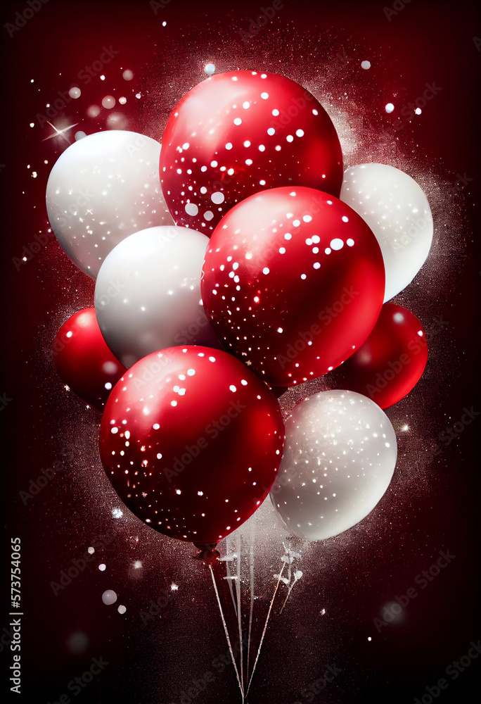 rote und weiße Ballons und Konfetti. Generative Ai. rote und weiße Ballons und Konfetti. Generative Ai.