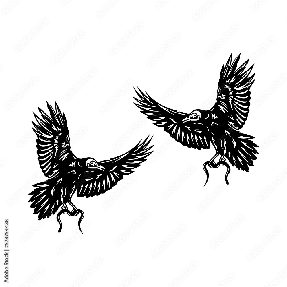 Obraz premium vector illustration of two crows