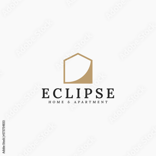 creative eclipse home, real estate, apartment logo business vector design template. luxury lunar house logo design vector idea inspiration isolated on white background