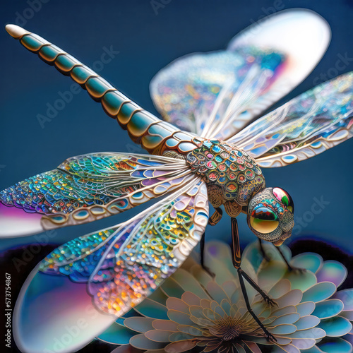 Opalescent Dragonfly. Created with Generative AI Technology photo