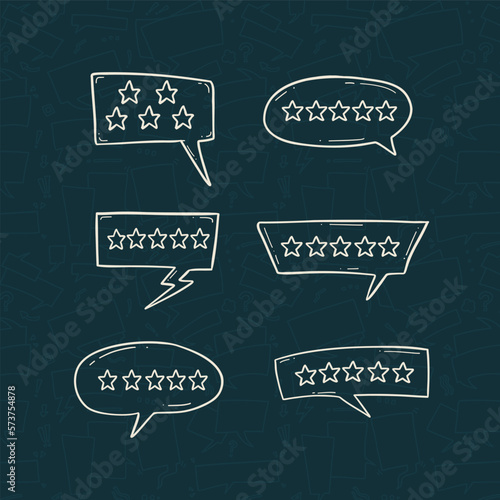 Set of Stars rating reviews in bubble comic speak in doodle style hand drawing