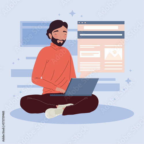 male blogger using laptop