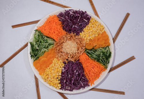 Must have Chinese New Year dish. New Age Prosperity Toss. Today's younger generations are more health conscious than yesteryear. Ingredients are free from radical banned materials photo