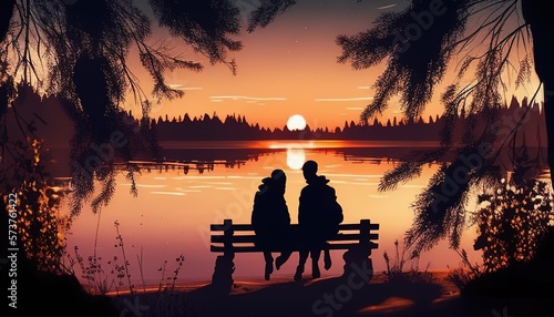 Lovely couple lounging on serene lake  surrounded by nature s beauty