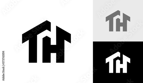 Letter TH initial monogram with house shape logo design vector
