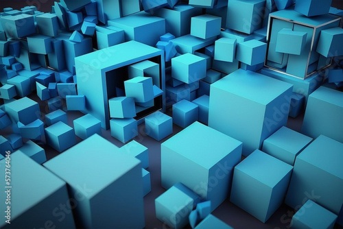 Abstract 3d Render  Blue Geometric Background Design with Cubes Illustration