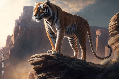 Tiger standing on mountain created using AI Generative Technology © Pradeep