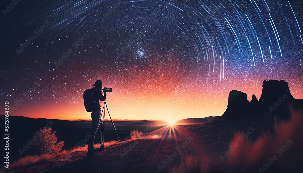 Fototapeta premium Talented photographer capturing stunning star scape, under clear night sky